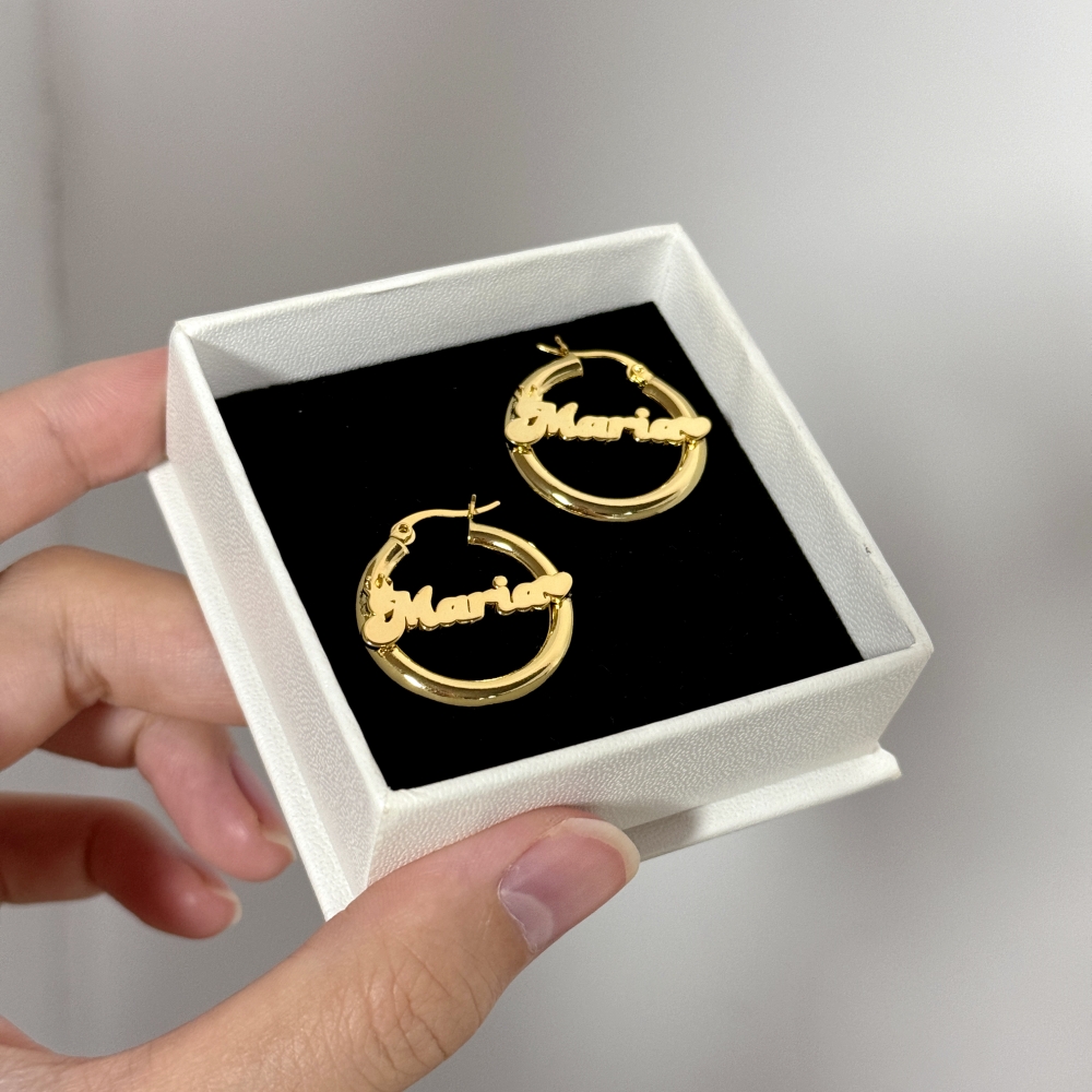 Personalized Crown and Heart Nameplate Mini Hoop Earrings