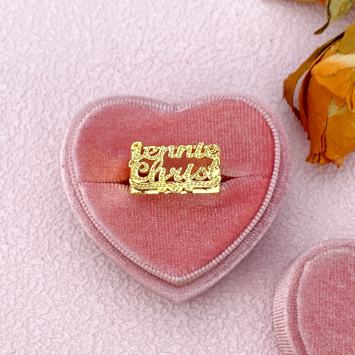 3D Two Names Couple Custom Heart Name Ring