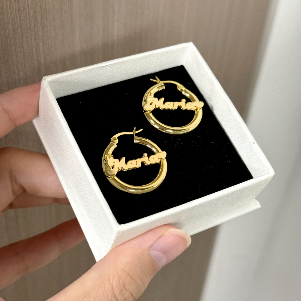 Personalized Crown and Heart Nameplate Mini Hoop Earrings