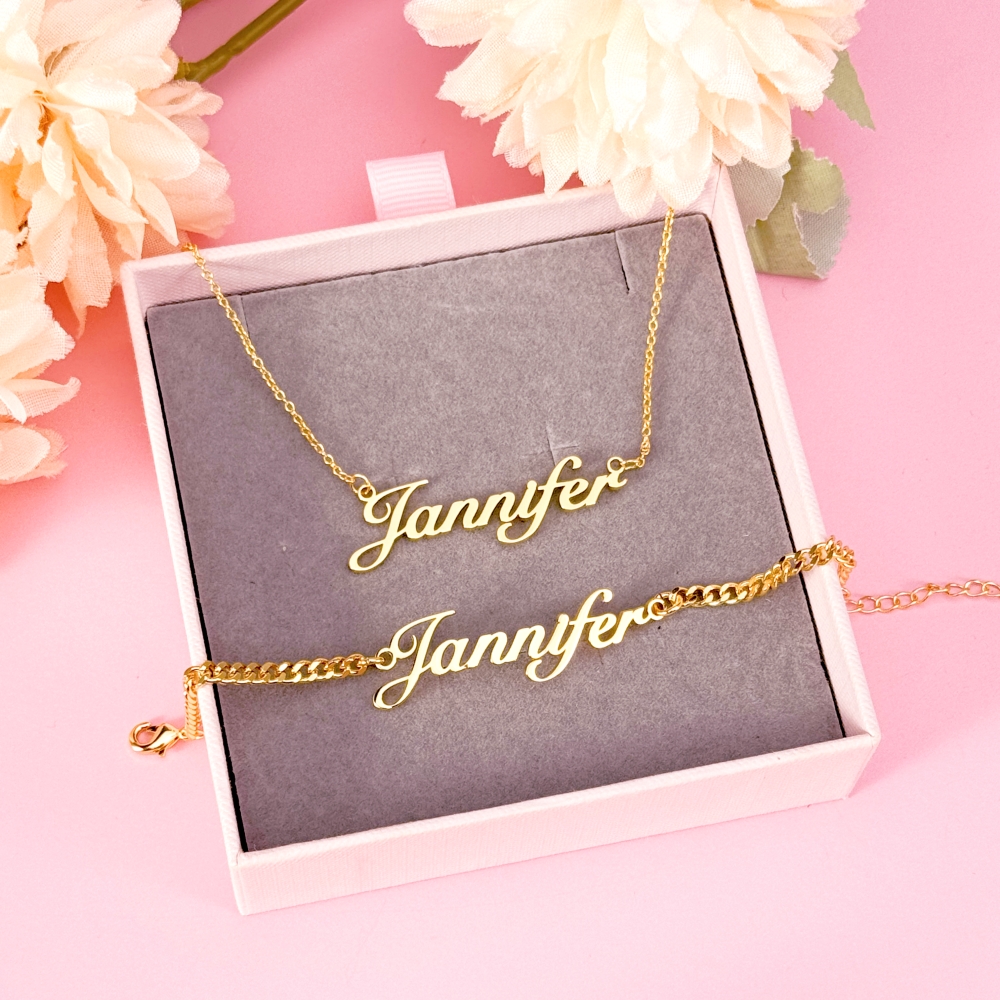 Nameplate Pendant Personalized Custom Necklace and Bracelet Set