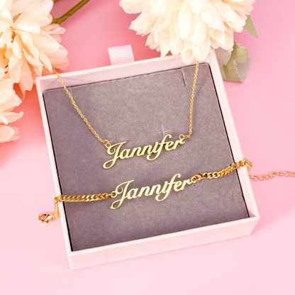 Nameplate Pendant Personalized Custom Necklace and Bracelet Set