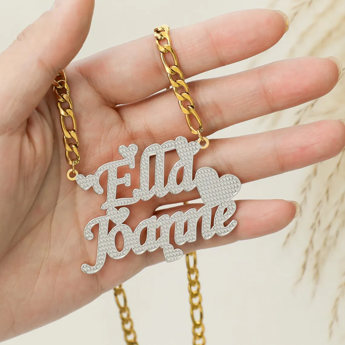 Customized Couple Two Names Necklace with Hearts