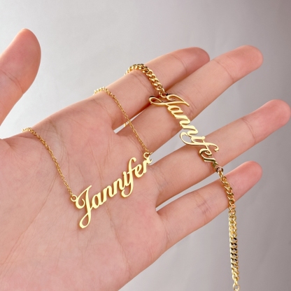 Nameplate Pendant Personalized Custom Necklace and Bracelet Set