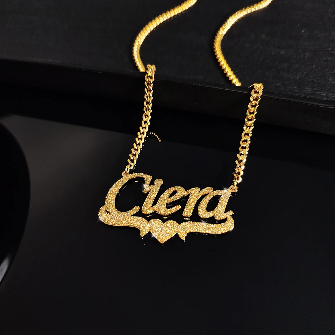 Shiny Heart Name Necklace Stainless Steel