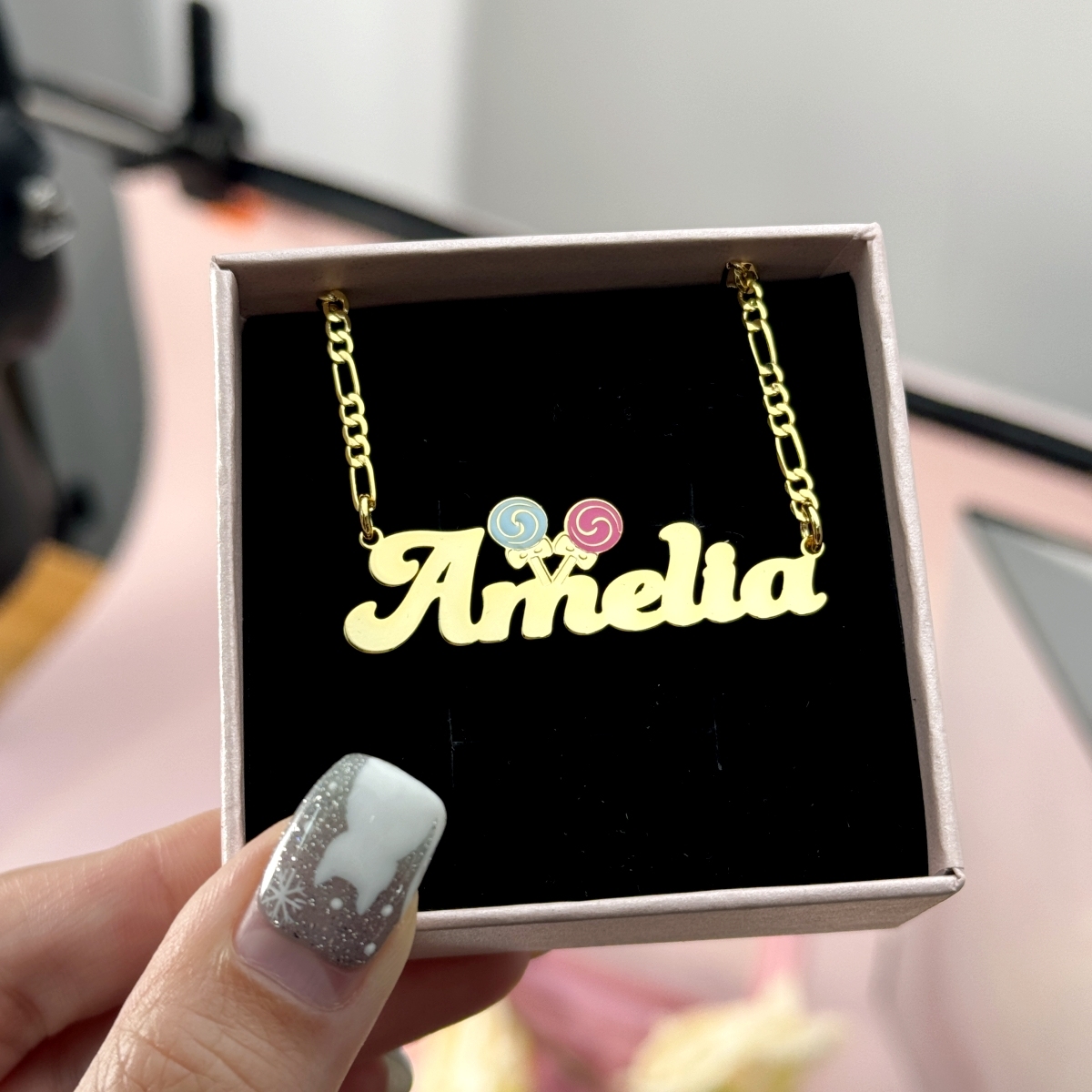 Cute lollipop Personalized Name Necklace With Bow Nameplate