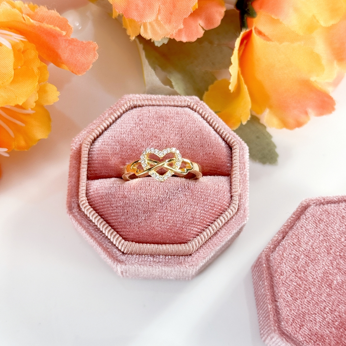 Zircon Interwoven Love Heart Personalized Engraved Name Ring