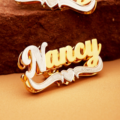 Custom Two Tone Double Plate Name Stud Earrings