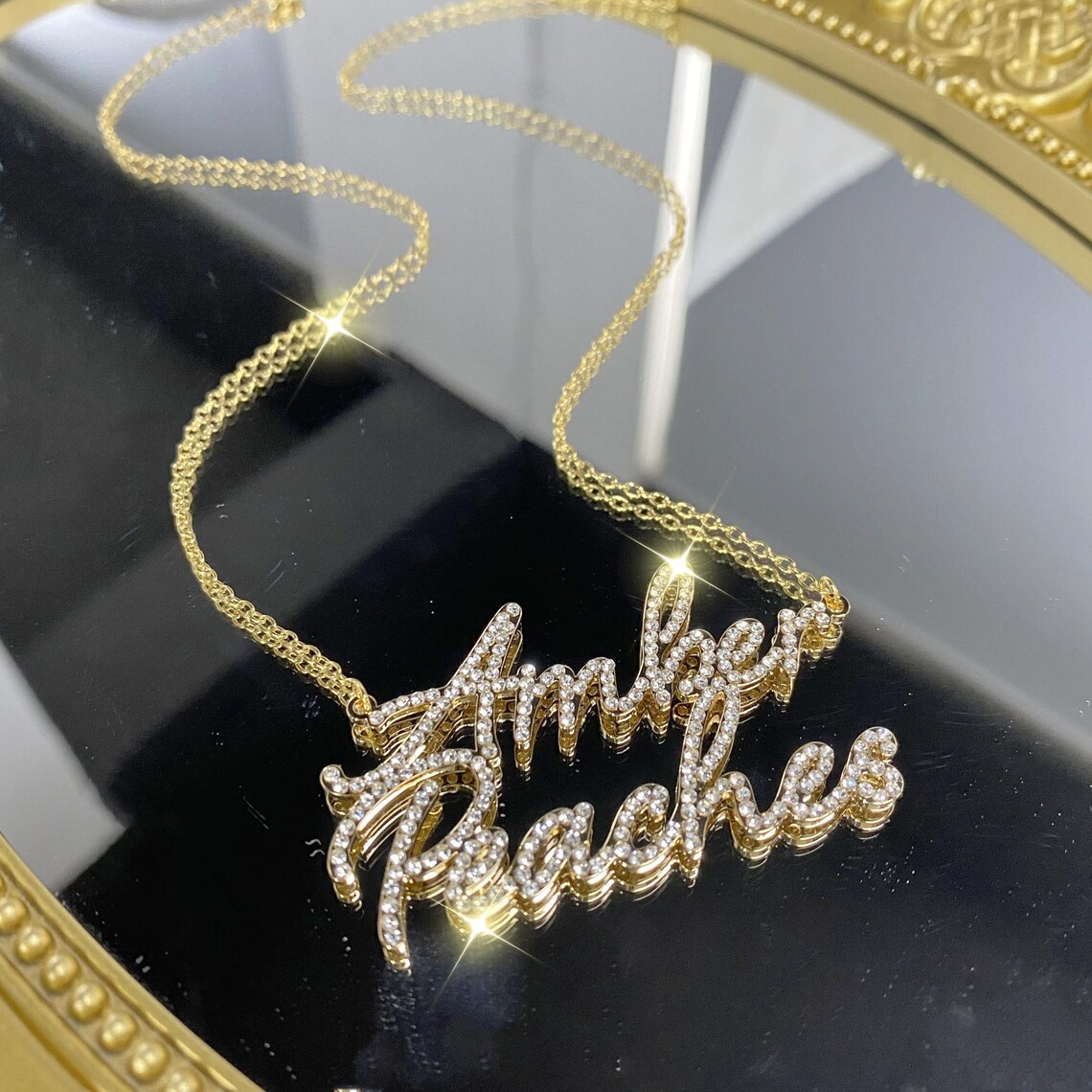 Shiny Diamond Custom Couple Names Two Names Necklace