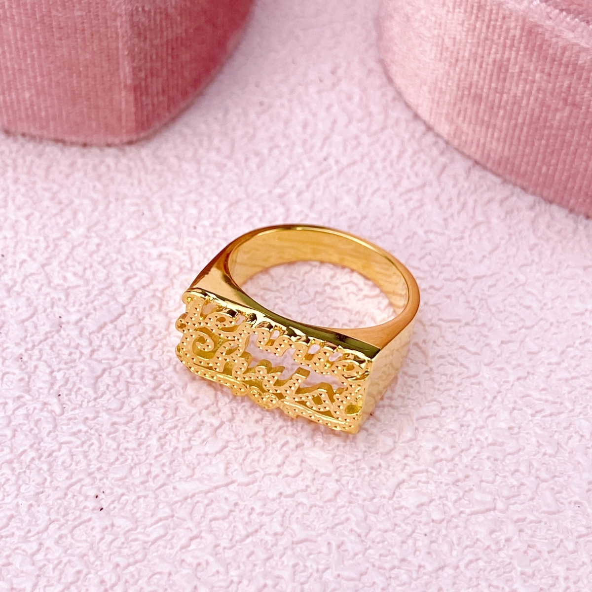 3D Two Names Couple Custom Heart Name Ring