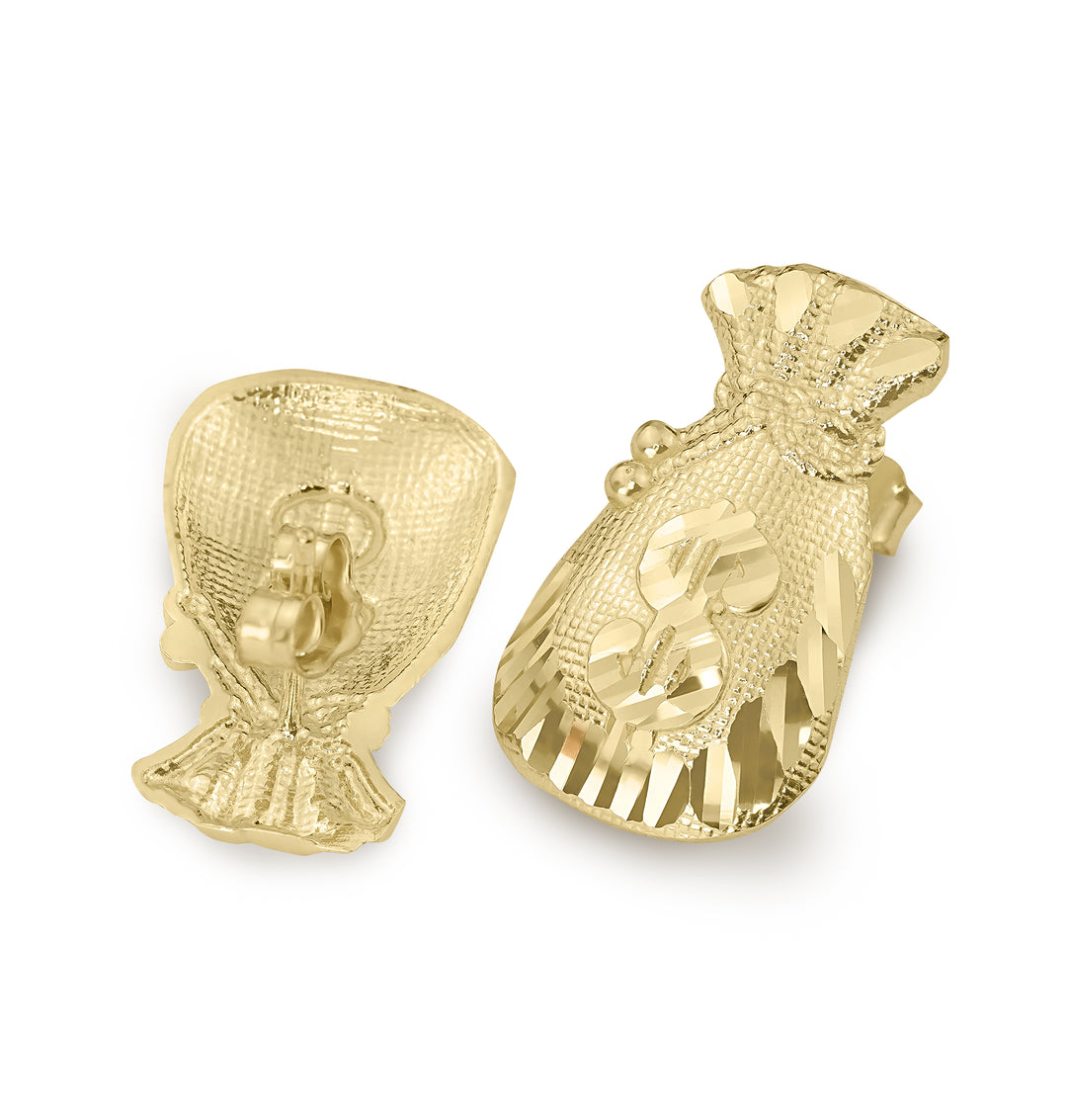 Money Bag Dollar Sign Push Back Stud Earrings