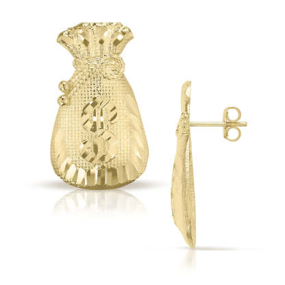 Money Bag Dollar Sign Push Back Stud Earrings