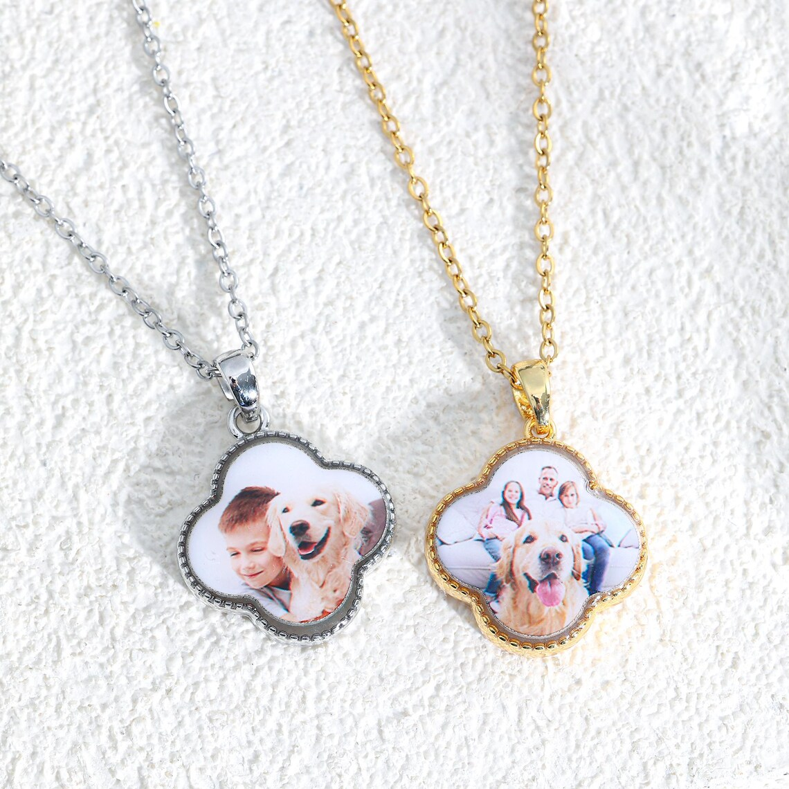 Custom Lucky Clover Photo Pendant Necklace Family Memorial Jewelry