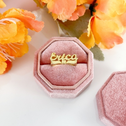 Gold Plated Custom Heart Carved Name Ring