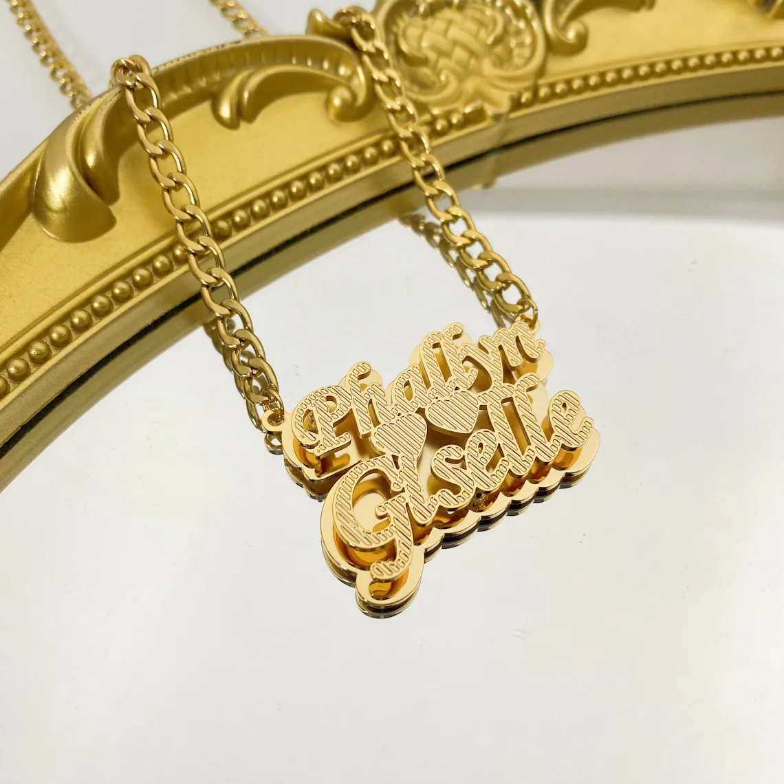 Double Layer Custom Couple Two Names with Two Heart Necklace