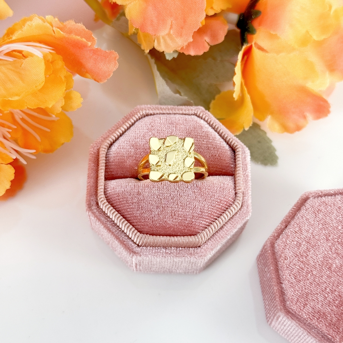Vintage Nugget Diamond Cut Square Ring Custom Engraved Text