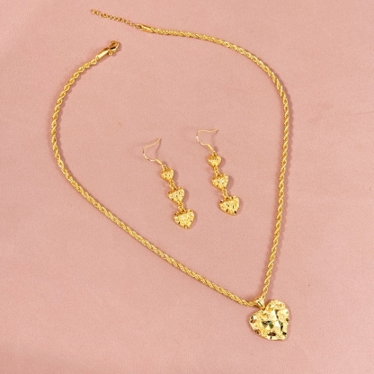 Nugget Style Heart Charm Necklace and Drop Earrings Set