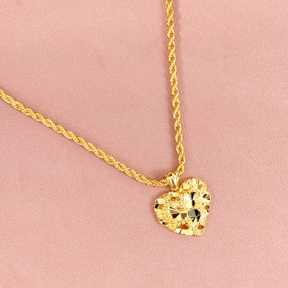 Nugget Style Heart Charm Necklace and Drop Earrings Set