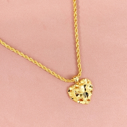 Nugget Style Heart Charm Necklace and Drop Earrings Set