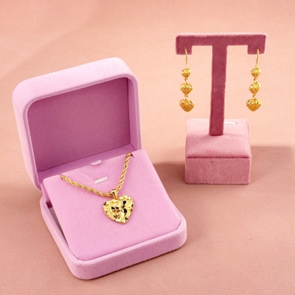Nugget Style Heart Charm Necklace and Drop Earrings Set