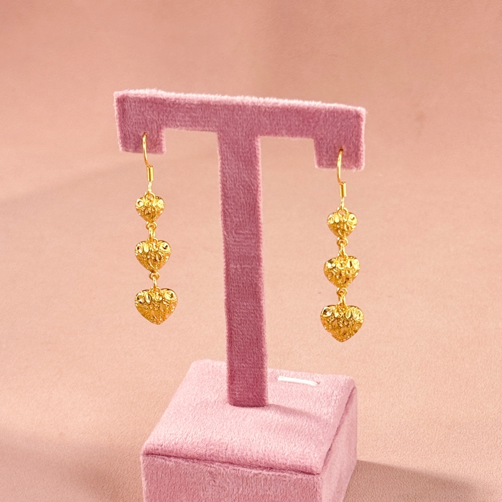 Nugget Style Heart Charm Necklace and Drop Earrings Set