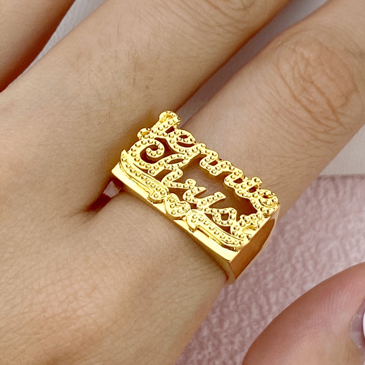 3D Two Names Couple Custom Heart Name Ring