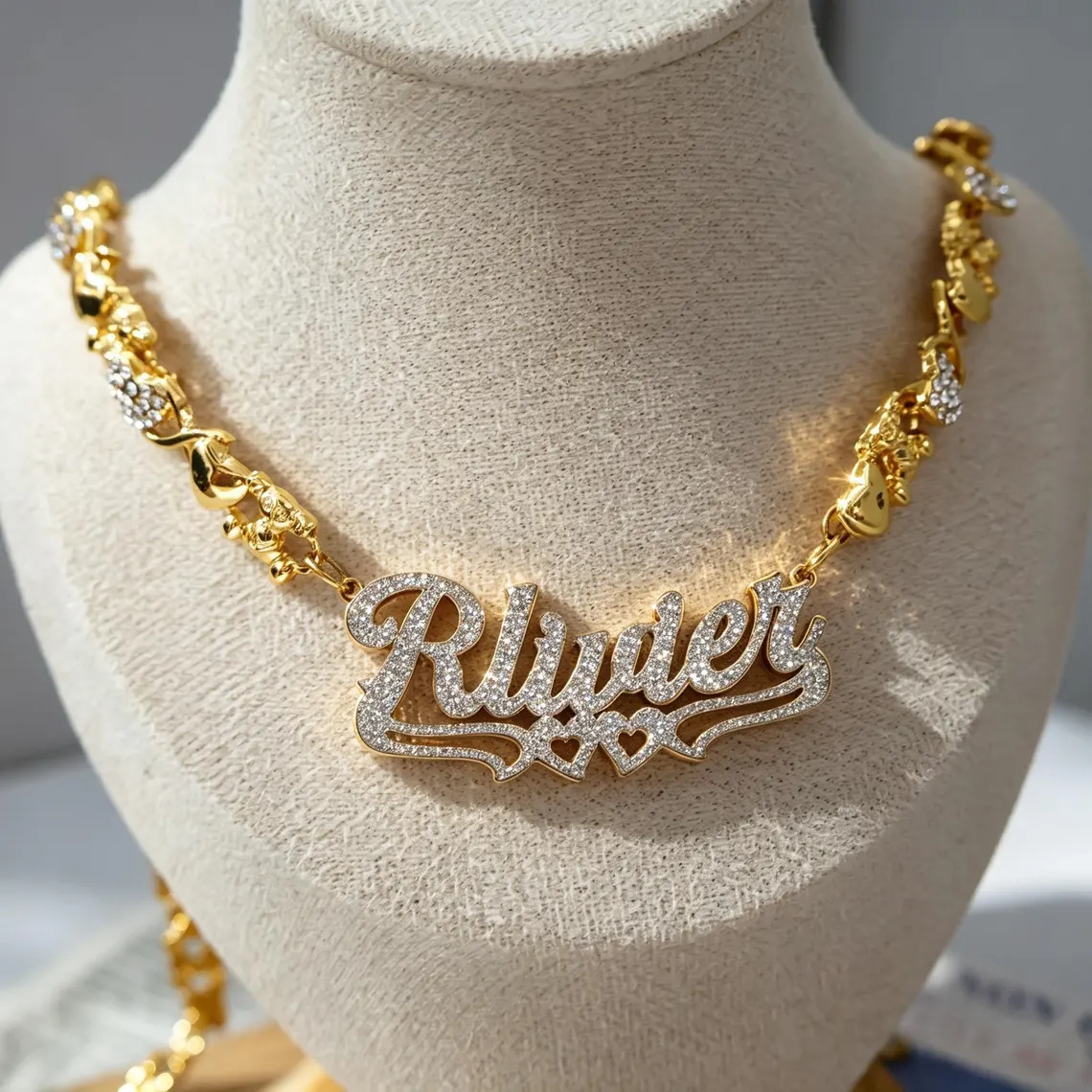 Xoxo Heart Chain Custom Shiny Double Heart Name Necklace