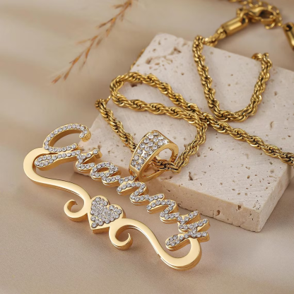 Custom Shiny Double Layer Zircon Heart Name Necklace 