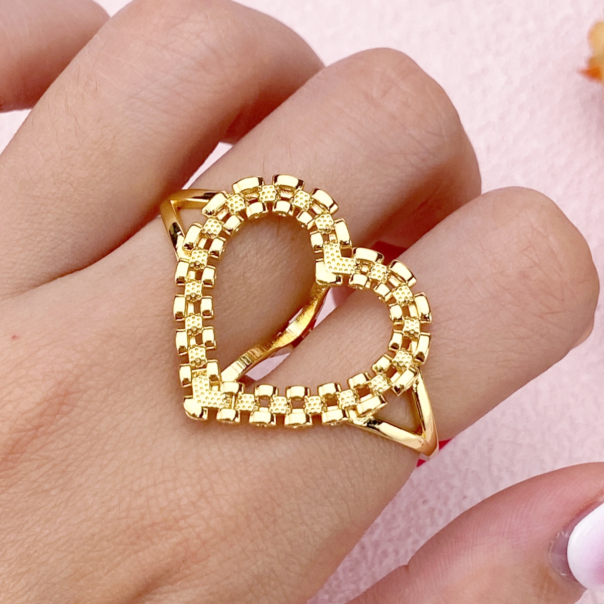 Heart Love Frame Two Finger Ring RX Watch Band Style Ring