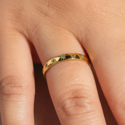 Gold Plated Starburst Band Ring with Birthstone