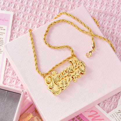 Diamond Cut 3D Name Necklace and Heart Name Twist Hoop Earrings Set