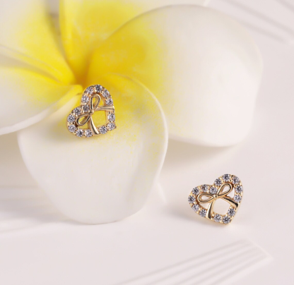 Dainty Zirconia Heart Bowknot Stud Earring Ribbon Earrings
