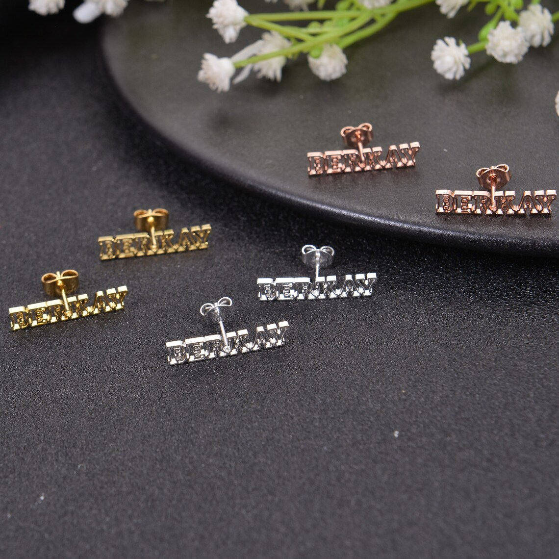 Personalized Hollow Cutout Bold Name Letter Stud Earrings