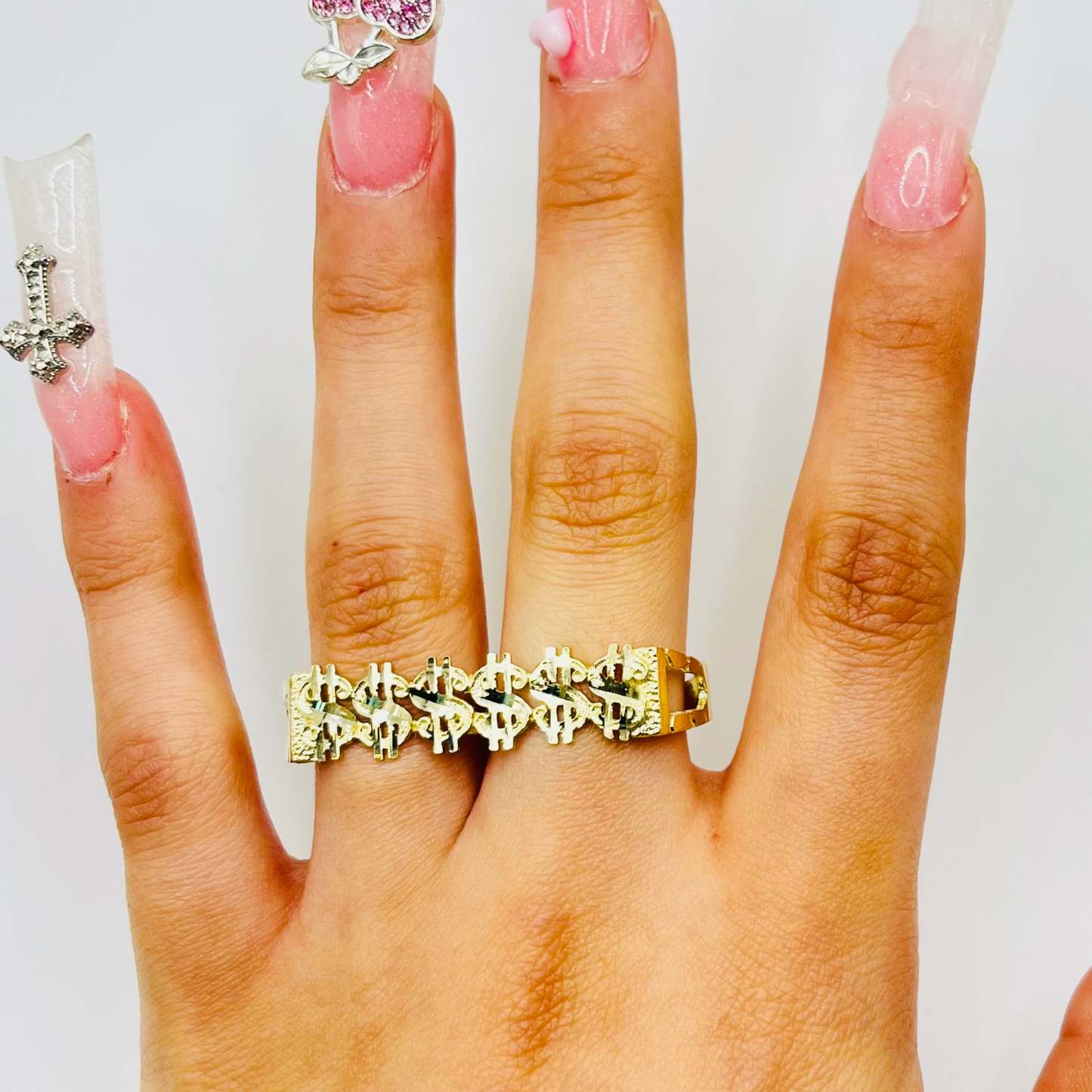 Gold Plated Money Signs Two Finger Ring