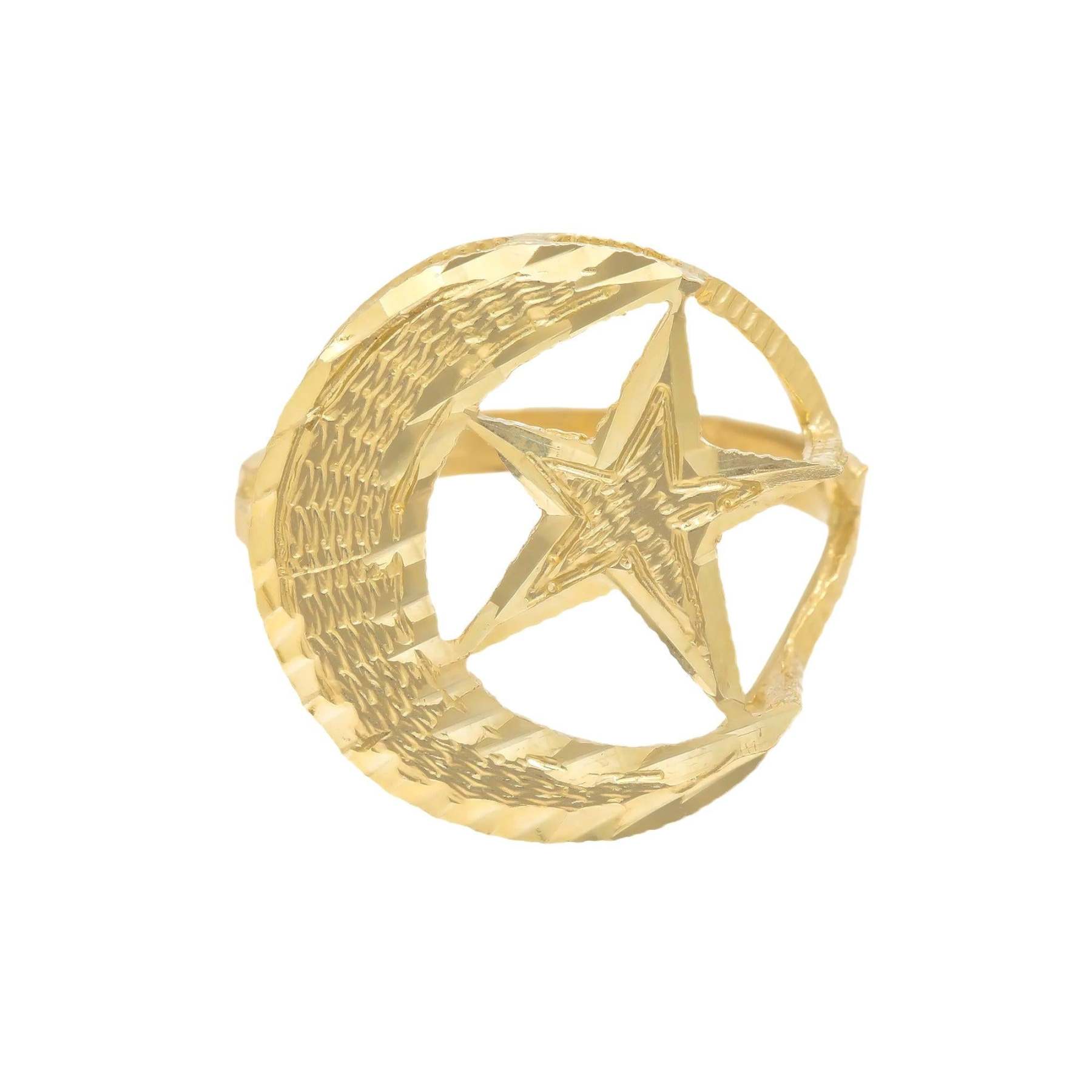 GOLD CRESCENT MOON AND STAR RING