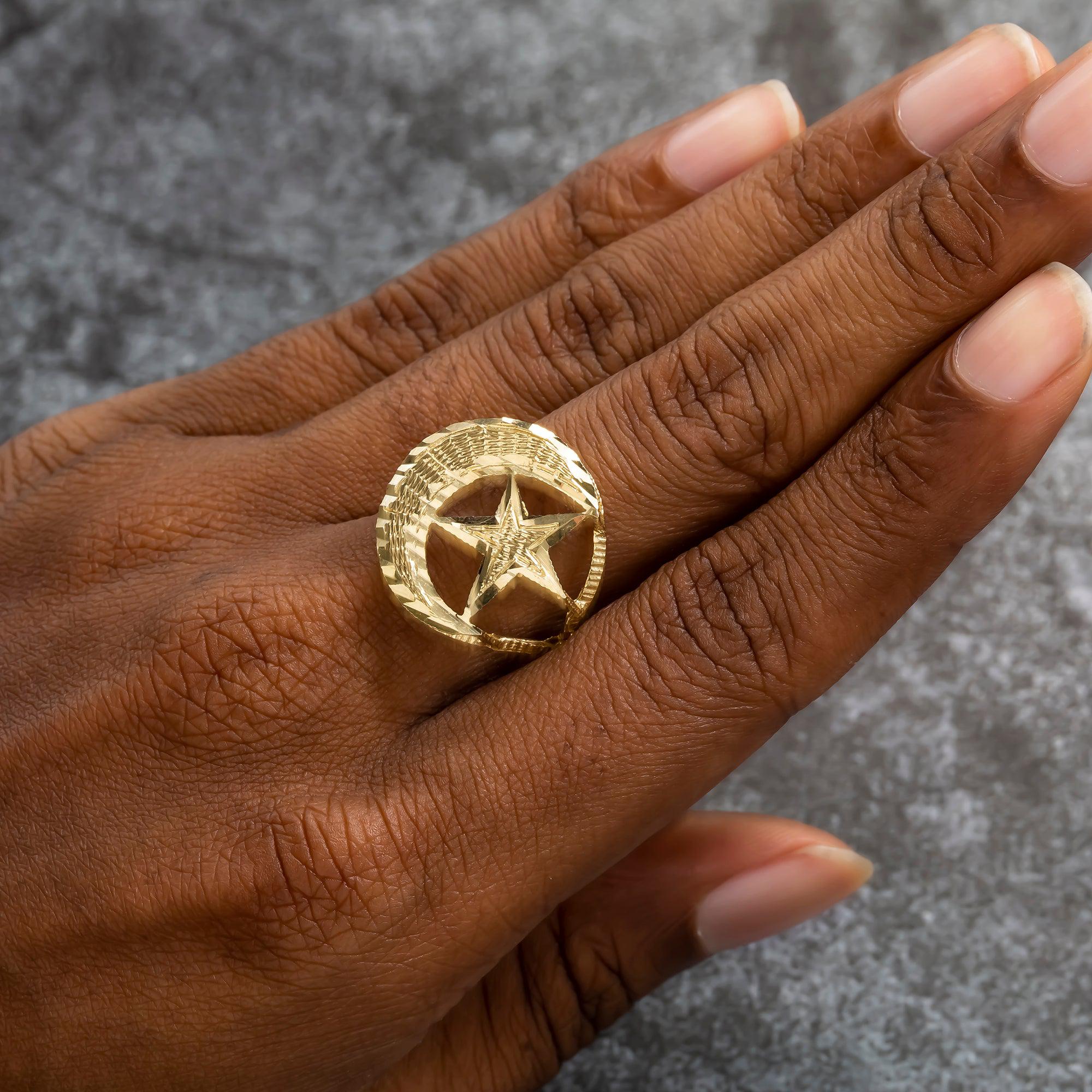 GOLD CRESCENT MOON AND STAR RING