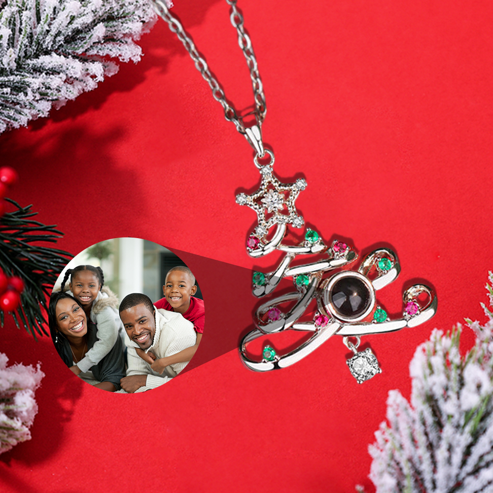 Personalized Christmas Tree Pendant Photo Projection Necklace