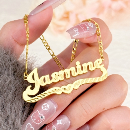 Personalized Custom Gold Plated Diamond Cut 3D Heart Name Necklace