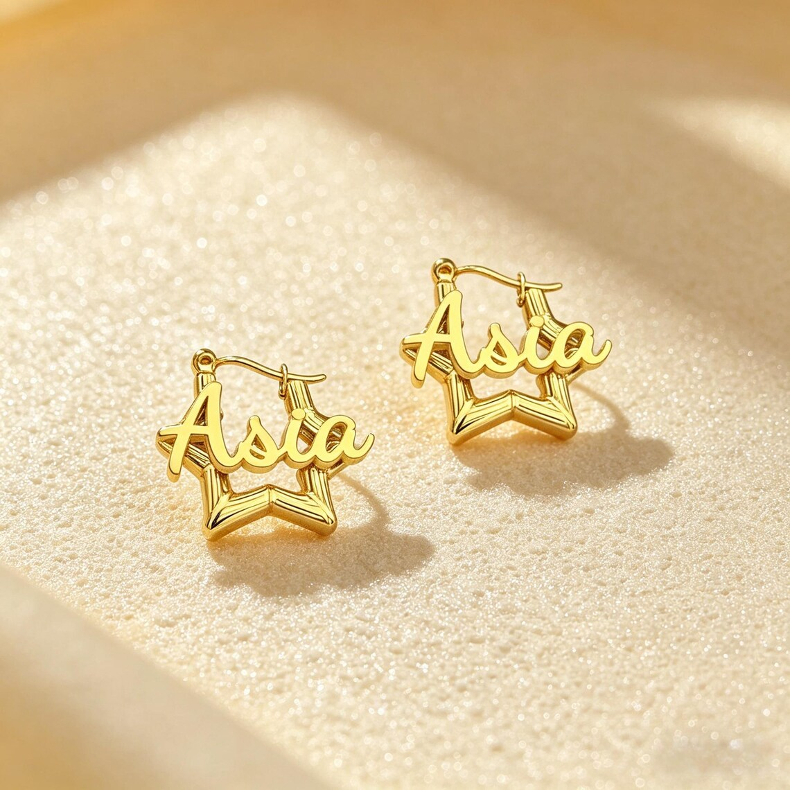 Mini Star Hoop Earrings Personalized Name Earrings