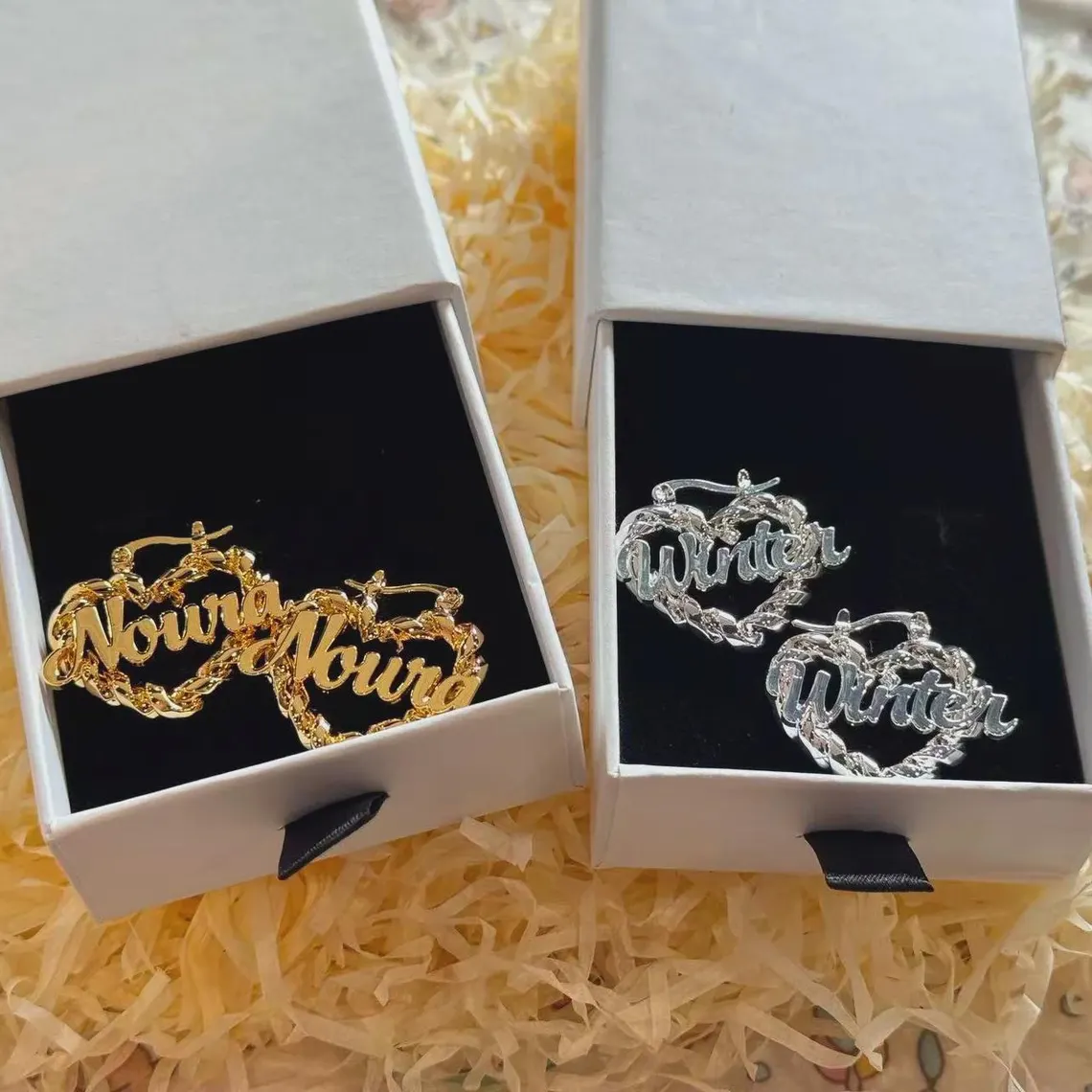 Heart Shaped Twist Hoop Name Earrings 30mm