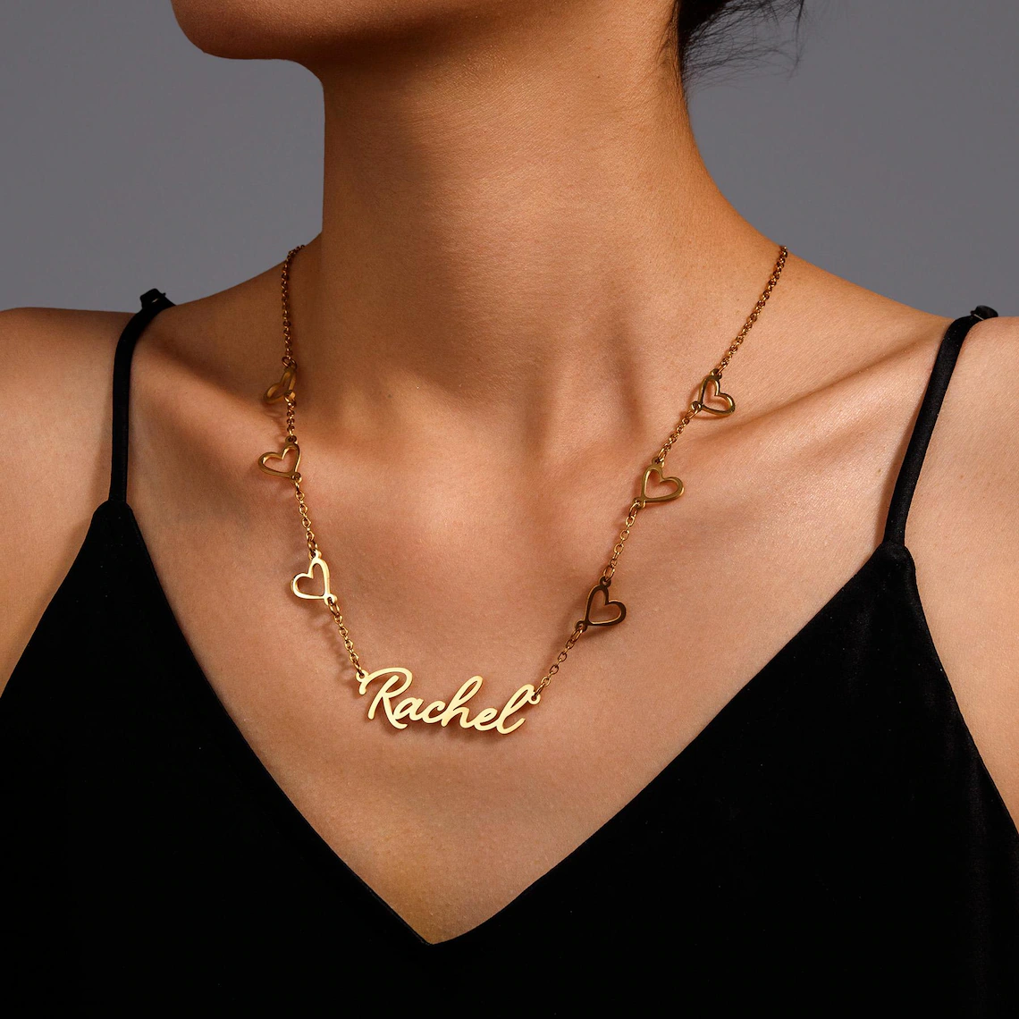 Personalized Gold Plated Heart Pendants Nameplate Necklace