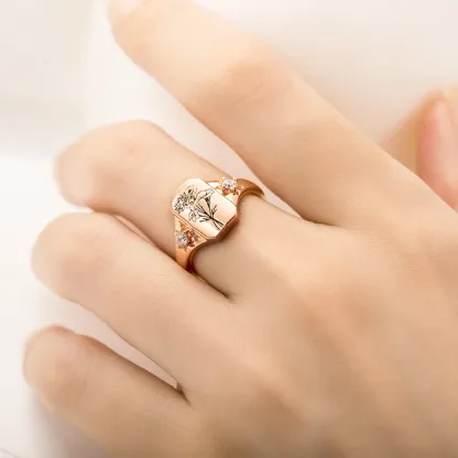 Personalized Engraved Family Birth Flower Bouquet Ring Adorned with Zircon
