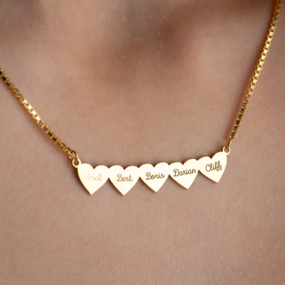 Box Chain Love Heart Family Personalized 2-6 Names Engraved Necklace