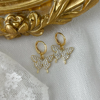 Elegant Zirconia Butterfly Pendant Huggie Earrings