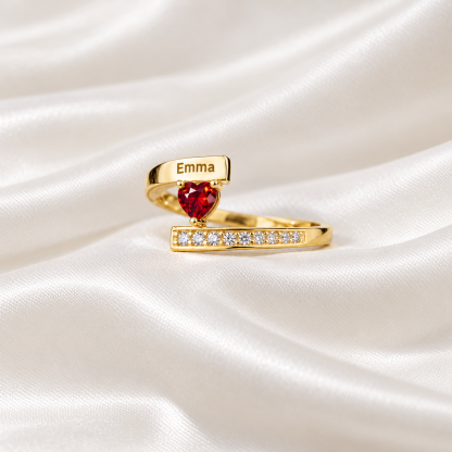 Personalized Heart Birthstone Zircon Engraved Name Ring Promise Ring