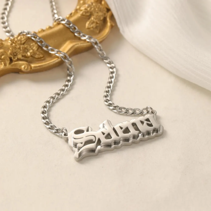 Custom Old English Name Necklace Double Plated Cuban Link Pendant