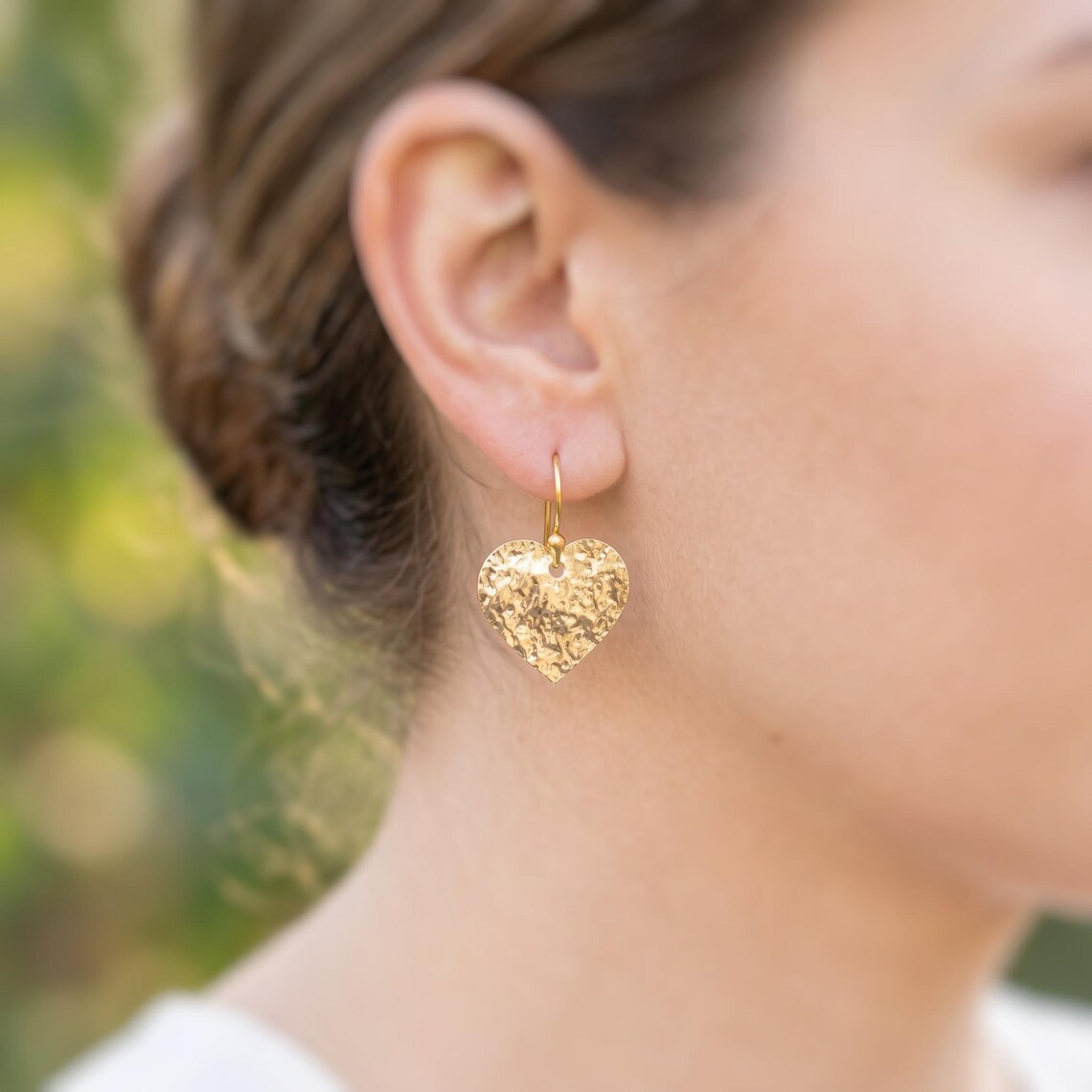 Gold Plated Nugget Heart Love Pendant Earrings