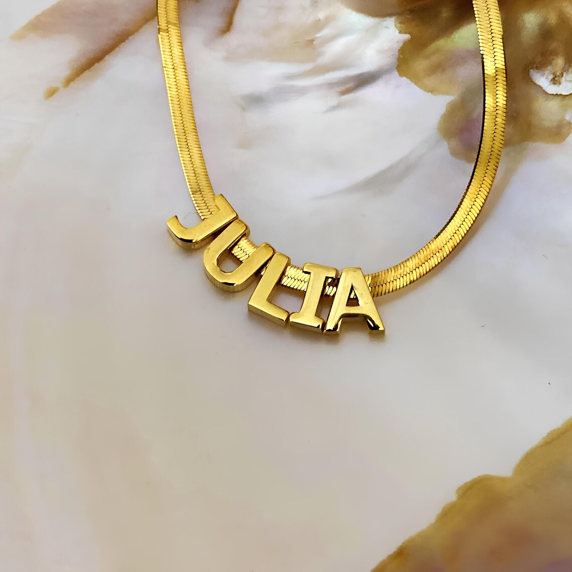 Personalized 3D Letter Name Necklace with Herringbone Chain