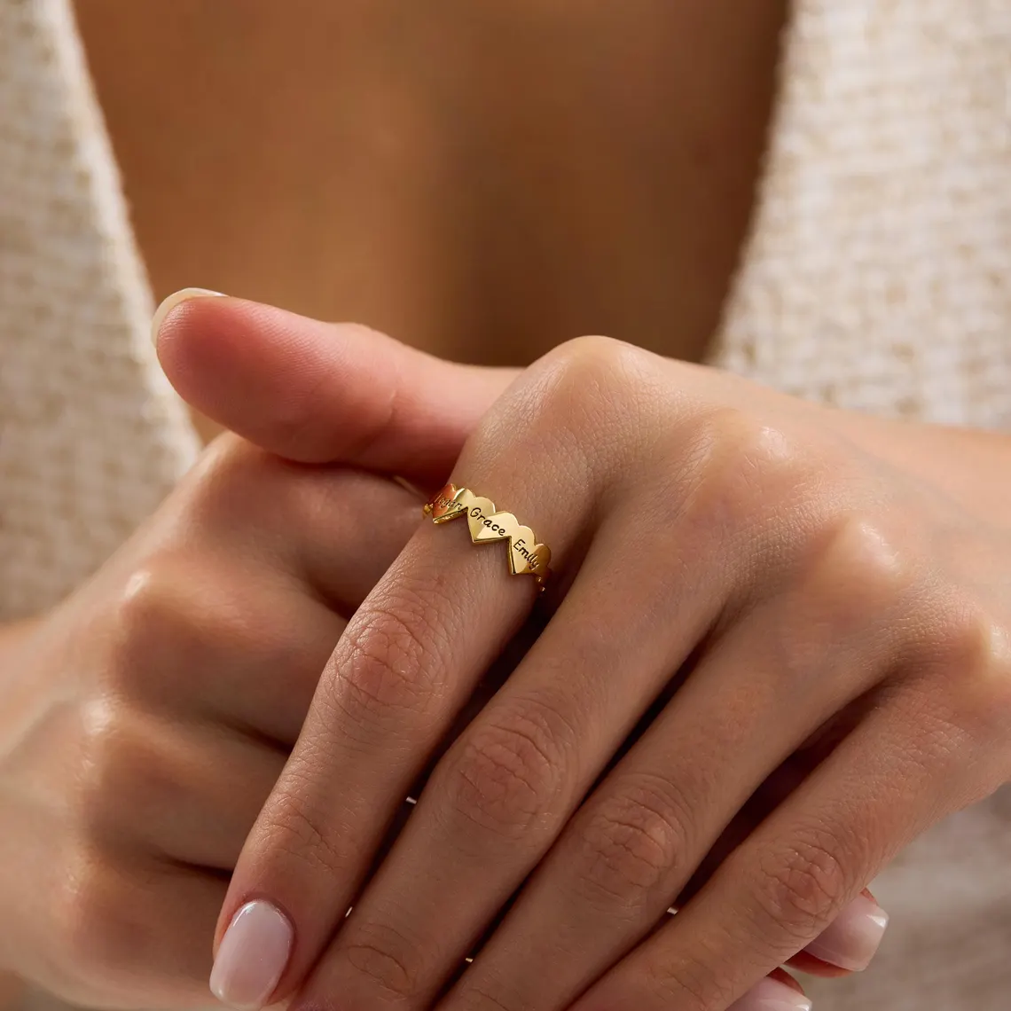 1-3 Heart Engraved Dainty Family Ring Gold Plated