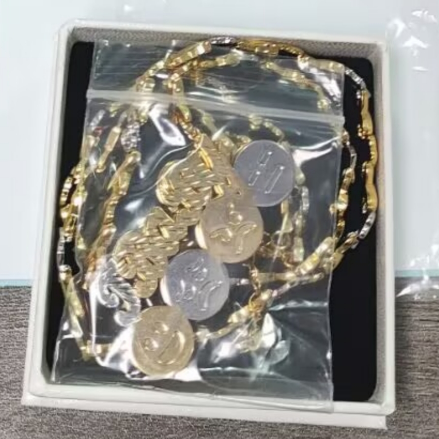 Double Layer Two Tone Personalized Custom Emoji Name Necklace XOXO Chain Necklace