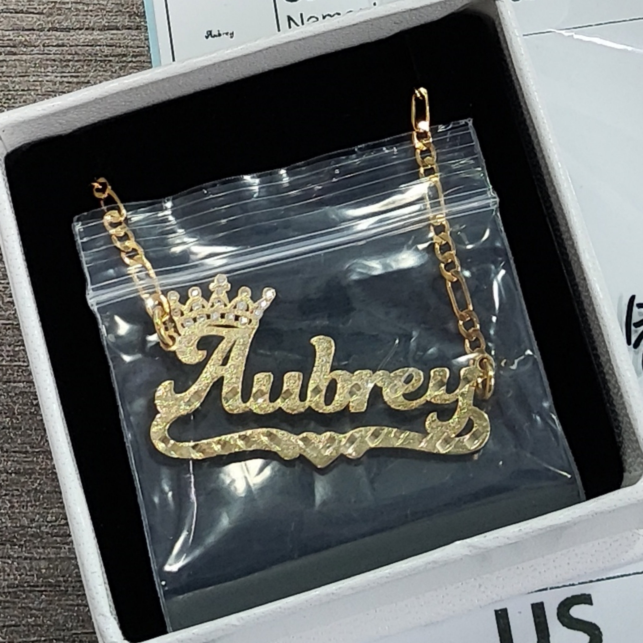 Gold Plated Diamond Cut Crown Nameplate Necklace Custom Name Necklace
